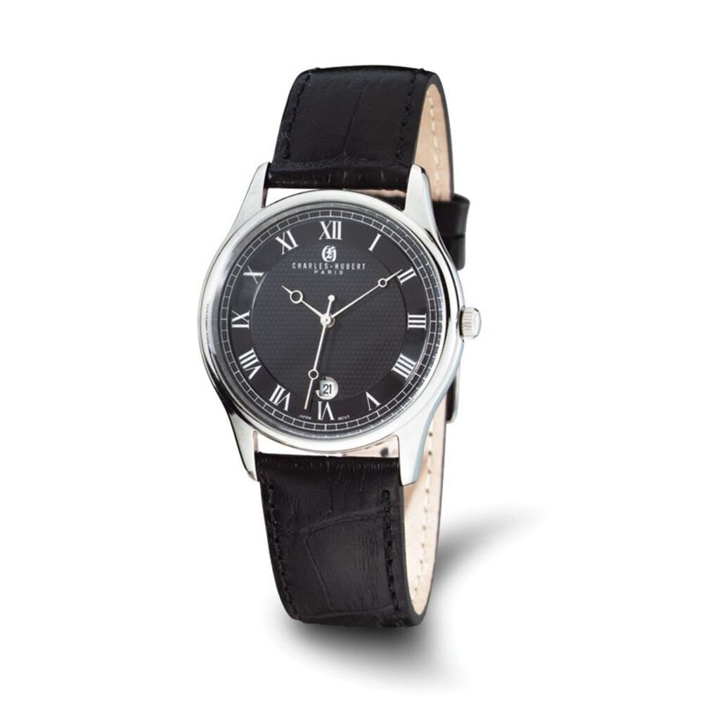 Charles Hubert Mens Black Leather Band Watch